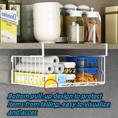 Under Shelf Basket Storage 2Pack - 12.6in Metal Under Cabinet Shelf, Hanging Wire Basket Shelves, Undershelf Storage Basket for Kitchen Pantry Bookshelf