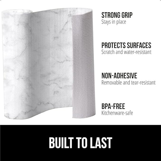 GORILLA GRIP DripGuard Shelf Liner, Non Adhesive Drawer and Kitchen Cabinet Protector, Slip Resistant BPA Free Smooth Surface Plastic Liners for Cabinets, Bathrooms, Closets, 12x120 Inch, Marble