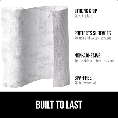 GORILLA GRIP DripGuard Shelf Liner, Non Adhesive Drawer and Kitchen Cabinet Protector, Slip Resistant BPA Free Smooth Surface Plastic Liners for Cabinets, Bathrooms, Closets, 12x240 Inch, Marble