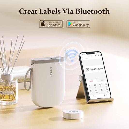 NIIMBOT Label Maker with Tape D11 0.5 Inch Bluetooth 300 DPI Portable Label Printer Rechargeable White