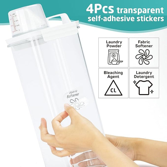 Laundry Detergent Dispenser-2 Pack, 98 oz Detergent Dispenser with 4 Removable Labels, Laundry Soap Dispenser for Laundry Room Organization and Storage, BPA Free & PET Plastic Clear