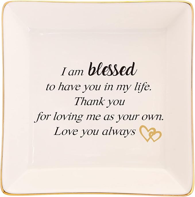 RUIMIC Mothers Day Birthday Gifts for StepMom Bonus Mom,Mother in Law Gift-Ceramic Ring Dish, Jewelry Tray, I am Blessed to Have You in My Life,Thank You for Loving Me as You Own…