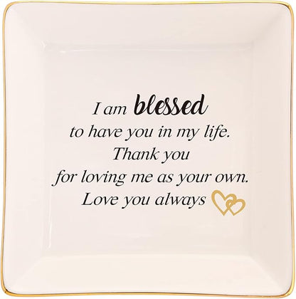 RUIMIC Mothers Day Birthday Gifts for StepMom Bonus Mom,Mother in Law Gift-Ceramic Ring Dish, Jewelry Tray, I am Blessed to Have You in My Life,Thank You for Loving Me as You Own…
