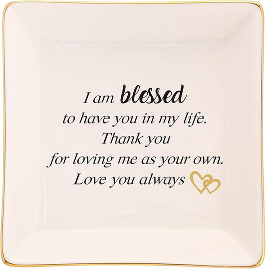 RUIMIC Mothers Day Birthday Gifts for StepMom Bonus Mom,Mother in Law Gift-Ceramic Ring Dish, Jewelry Tray, I am Blessed to Have You in My Life,Thank You for Loving Me as You Own…
