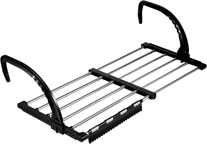 Portable Clothes Drying Rack for Balcony,29"x13" Foldable Railings Windowsill, Retractable Radiator Clothes Airer,Folding Towel Rack Indoor Outdoor Travel RV Laundry Rack with Clips