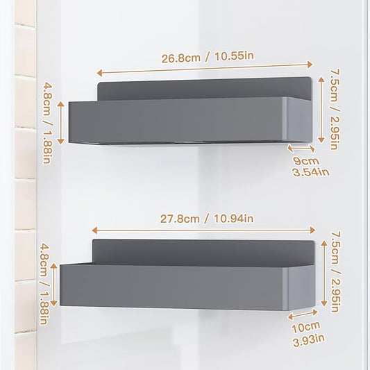 Magnetic Spice Rack for Refrigerator, Kitchen Organizer and Storage Shelf, Grey(2 Pack)