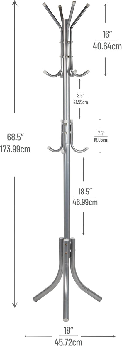 Mind Reader Freestanding Coat Rack, Multi-Tier Organizer for Office and Entryway, Metal, Silver