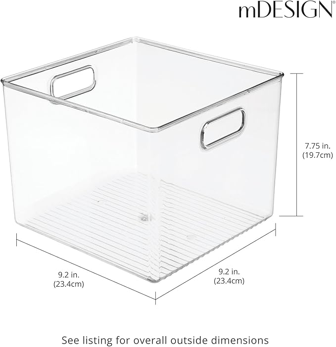 mDesign Plastic Deep Home Storage Organizer Basket Bin with Handles for Cube Furniture Shelving in Office, Closet, Bedroom, Laundry Room, Nursery, Kids Toy Room Shelf - Ligne Collection, 8 Pack, Clear