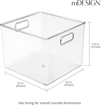 mDesign Plastic Deep Home Storage Organizer Basket Bin with Handles for Cube Furniture Shelving in Office, Closet, Bedroom, Laundry Room, Nursery, Kids Toy Room Shelf - Ligne Collection, 8 Pack, Clear