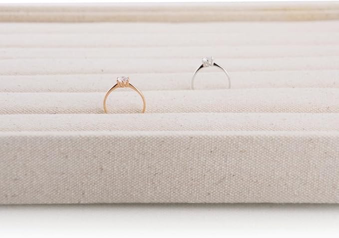 Oirlv Linen 7 Lines Ring Storage Tray Rings Showcase Display Organizer Plate