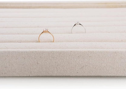 Oirlv Linen 7 Lines Ring Storage Tray Rings Showcase Display Organizer Plate