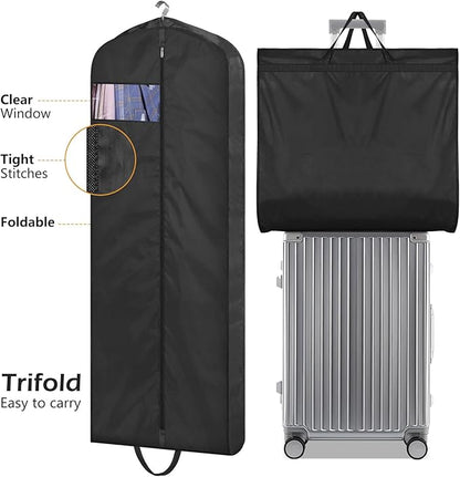 MISSLO 65" Gusseted Hanging Garment Bags for Travel Long Dress Cover Water Resistant Sturdy Fabric Dress Bags for Gowns Long Closet Clothes Protectors, Black
