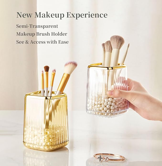 Acrylic Pen Holder, Cute Clear Desk Organizer for Pencils, Makeup Brushes Toothbrushes Storage Cup with Striped Design for Vanity Bathroom