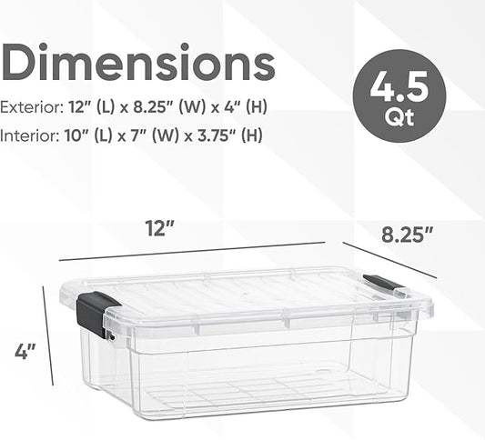 Superio Clear Storage Boxes with Lids, 4.5 Quart Plastic Container Bins for Organizing, Stackable Crates, BPA Free, Non Toxic, Odor Free, Organizers for Home, Office and Dorm, 8 Pack