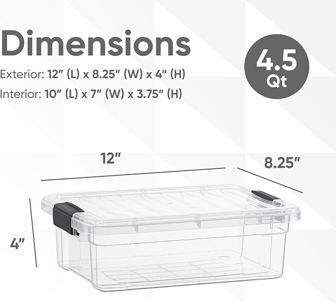 Superio Clear Storage Boxes with Lids, 4.5 Quart Plastic Container Bins for Organizing, Stackable Crates, BPA Free, Non Toxic, Odor Free, Organizers for Home, Office and Dorm, 6 Pack