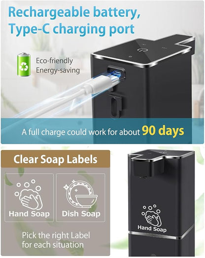 JEMISUN Automatic Liquid Soap Dispenser Touchless Soap Dispenser 380ml/12.8oz Rechargeable, Wall Mounted,4 Levels Adjustable Auto Soap Pump for Bathroom Kitchen Dish Soap