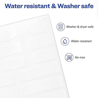 Avery No-Iron Fabric Labels, 1/2" x 1-3/4", Washer and Dryer-Safe, White, Non-Printable, 54 Labels Per Pack, 108 Total (2-Pack of 40720)