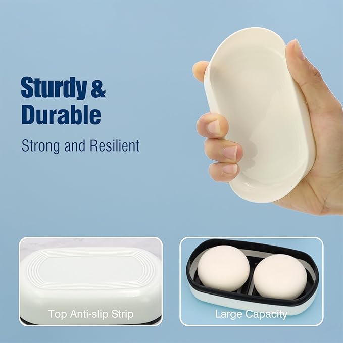 AIMAIAIMAI Shampoo Bar Holder Travel Case for Two Bars – Compatible with Kitsch Solid Shampoo & Conditioner Bars, Large Soap Container for Bathroom or Travel (1 Pack, White Style A-Large)