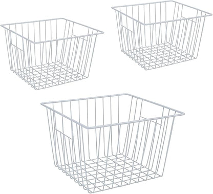 Freezer Baskets Organizer, Refrigerator Metal Wire Storage Basket Bins, Wire Basket Freezer Storage Organizetion for Kitchen, Pantry Organizer Bins - Set of 3