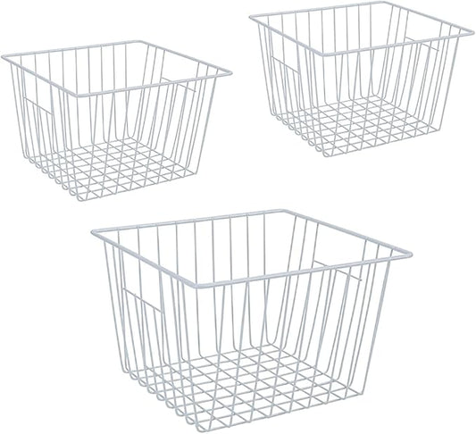 Freezer Baskets Organizer, Refrigerator Metal Wire Storage Basket Bins, Wire Basket Freezer Storage Organizetion for Kitchen, Pantry Organizer Bins - Set of 3