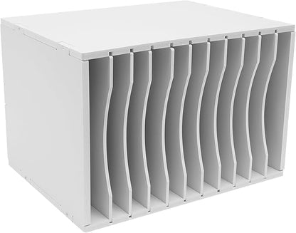 Vertical Desktop Sorter White, 11 Slots Mail Organizer Vertical File Organizer, PVC Paper Sorter Organizer with 11 Slots Adjustable, Construction Paper Storage Mailbox for Classroom Office (White)