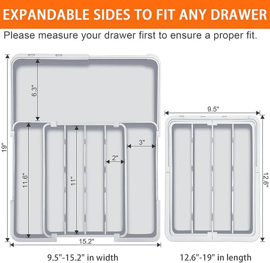 Expandable Silverware Drawer Organizer BPA Free Cutlery Organizer Small Utensil Organizer for Kitchen Drawers Adjustable Spoons Forks Knives Storage Drawer Divider, Gray