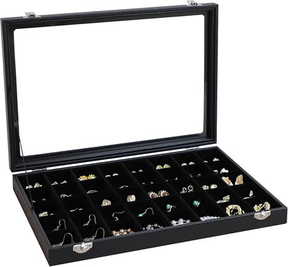 Wudygirl Jewelry Organizer 40 Grid Earring Holder Organizer with Clear Lid Jewelry Box for Rings Earrings Bracelets Storage Display Case for Women