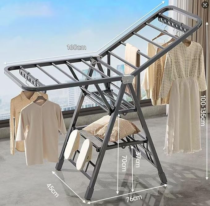 Heavy Duty Clothes Drying Rack Foldable with Wheels, 71'' Extra-Thick Metal Laundry Dryer Stand, 27 Rods Free-Standing for Indoor/Outdoor Windproof Use (17.7" D x 63" W x 42" H)