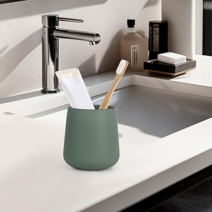 INGOFIN Ceramic Toothbrush Holder, 12 oz Bathroom Toothbrush Holder Ceramic Holder for Toothbrush, Toothpaste Holder and Cup, Matte Green