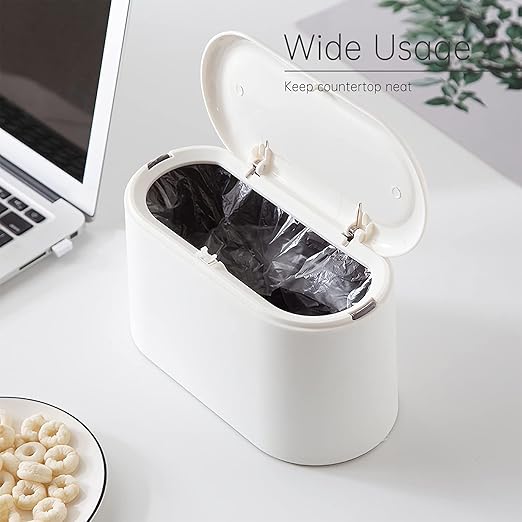 Mini Trash Can with Lid Removable Small Garbage Can, Tiny Plastic Trash Bin, Pop Up Countertop Wastebasket, Counter Garbage Lint Bin for Bathroom,Office,Kitchen,Desk(White)
