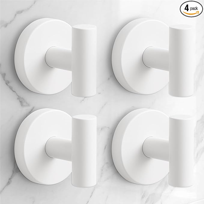 QQK Heavy Duty Suction Cup Hooks for Glass Window,Tile,Mirror,Removable Shower Hooks for Inside Shower,Metal Towel Hooks for Bathroom,4 Pack(White)
