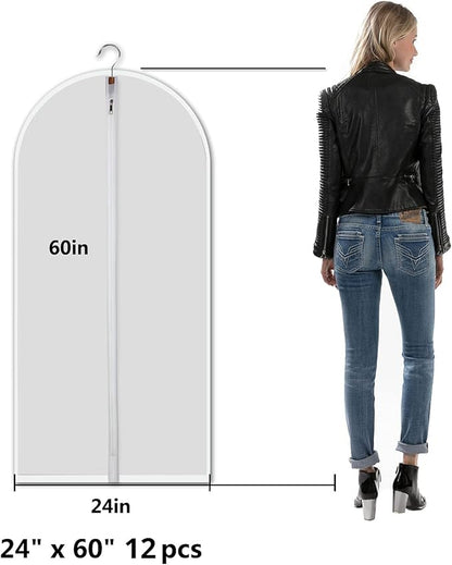 Garment storage clothing bags - 60 inch PEVA garment covers closet storage bag set for 12pcs with Mesh Laundry Bag Included