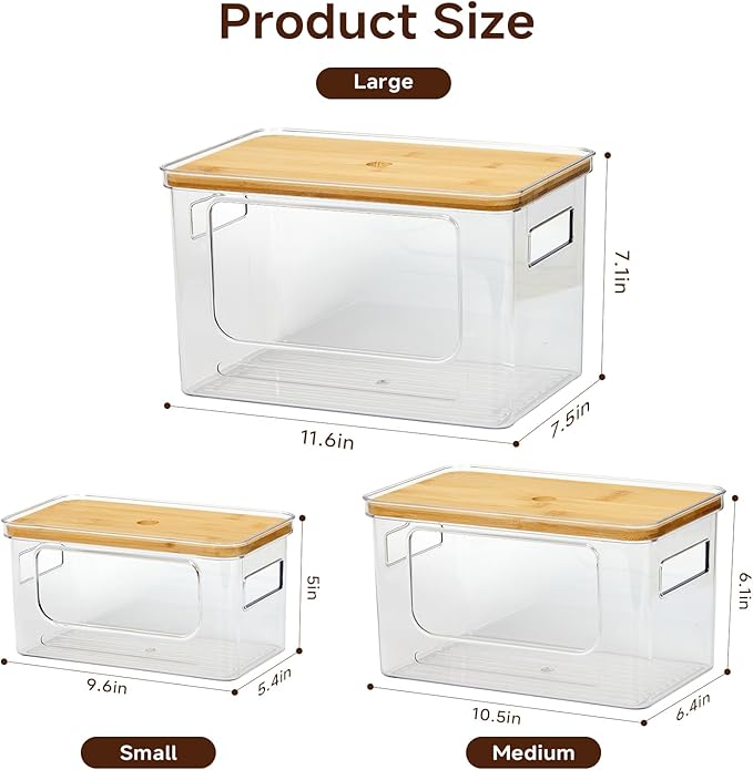 Trash Bag Holder 3-Pack,Trash Bag Dispenser with Bamboo Lid, Stackable Acrylic Garbage Bag Dispenser for Under Sink Use in Kitchen, Laundry Room, and Pantry, Large Capacity Garbage Bag Holder