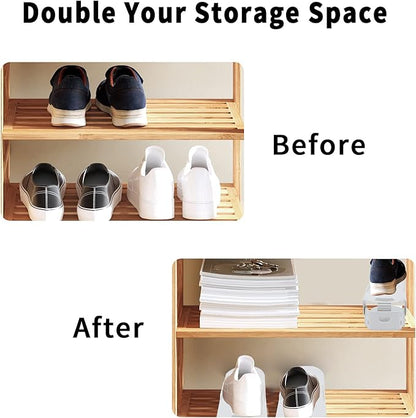 HOMOKUS Shoe Slots Organizer for Closet Organization, 20 Pack Adjustable Shoe Stacker Space Saver,Double Layer Shoe Rack Organizer Holder with 4 Different Height (White)