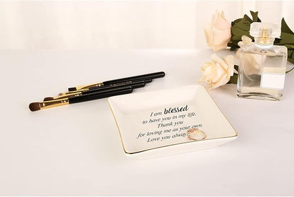 RUIMIC Mothers Day Birthday Gifts for StepMom Bonus Mom,Mother in Law Gift-Ceramic Ring Dish, Jewelry Tray, I am Blessed to Have You in My Life,Thank You for Loving Me as You Own…