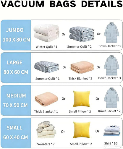 LICOZYVE Vacuum Storage Bags for Travel and Home,8 Pack Vacuum Seal Bags for Clothing,(with Electric Pump and Hand Pump, Large 60 * 80)