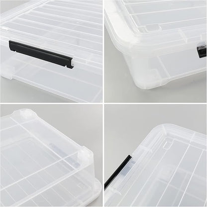 Minekkyes 4-Pack 40 Quart Large Plastic Under Bed Storage Bin, Underbed Box With Wheels/Lids, Clear