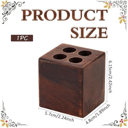 MAYJOYDIY Cuboid Wooden Walnut Pen Holder with 4 Round Holes Stylish Vintage Desk Organizer Pencil Holder Fountain Pen Tray for Home Office Classroom Desktop Stationery Accessories