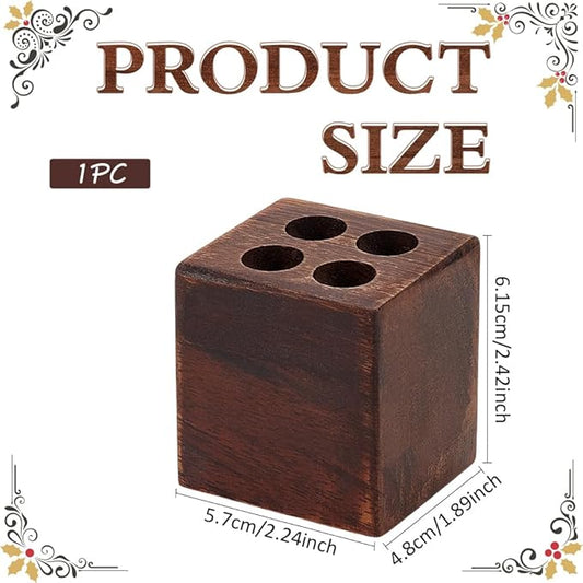 MAYJOYDIY Cuboid Wooden Walnut Pen Holder with 4 Round Holes Stylish Vintage Desk Organizer Pencil Holder Fountain Pen Tray for Home Office Classroom Desktop Stationery Accessories