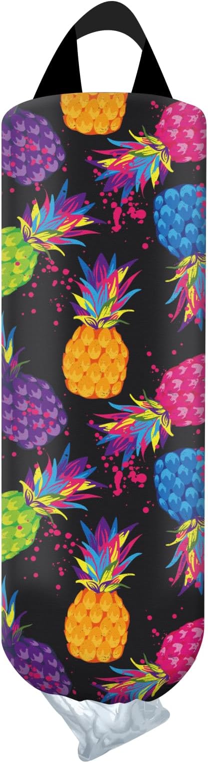 Plastic Bag Holder, Wall Mount Grocery Bag Organizer, Funny Hanging Trash Storage Dispenser for Home Kitchen Colorful Pineapple
