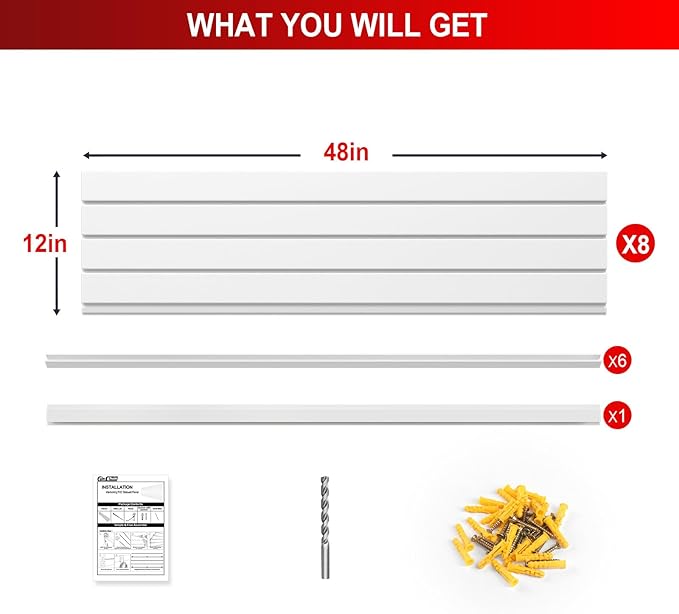 4'H x 8'W Slatwall Panel Garage Wall Organizer, Heavy Duty Slat Wall Paneling Sheets, Interlocking PVC Panels, Garage Slatwall for Tool Organization Mounted Storage Systems