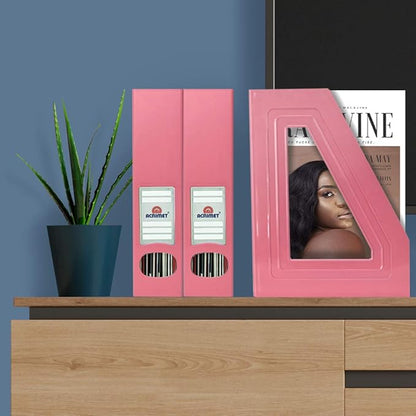 Acrimet Magazine File Holder – Vertical Rack for Documents, Folders and Mail, Durable Plastic Desk Organizer for Office & Home, Solid Pink (2 Pack)