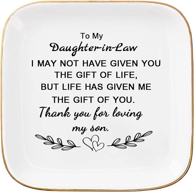 COZITED Daughter in Law Gifts from Mother in Law - Jewelry Dish Tay for Daughter in Law Birthday Christmas Valentines Mother's Day Wedding Gift for Daughter in Law - Thank You for Loving My Son