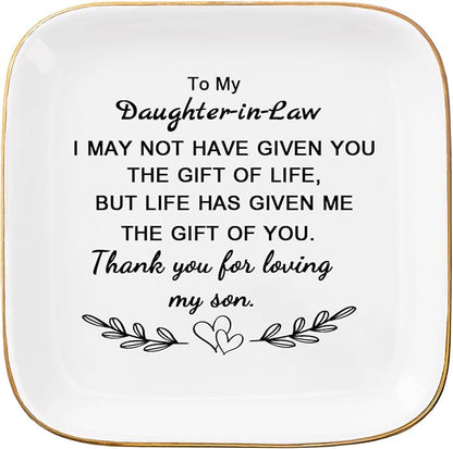 COZITED Daughter in Law Gifts from Mother in Law - Jewelry Dish Tay for Daughter in Law Birthday Christmas Valentines Mother's Day Wedding Gift for Daughter in Law - Thank You for Loving My Son