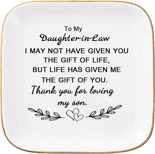 COZITED Daughter in Law Gifts from Mother in Law - Jewelry Dish Tay for Daughter in Law Birthday Christmas Valentines Mother's Day Wedding Gift for Daughter in Law - Thank You for Loving My Son