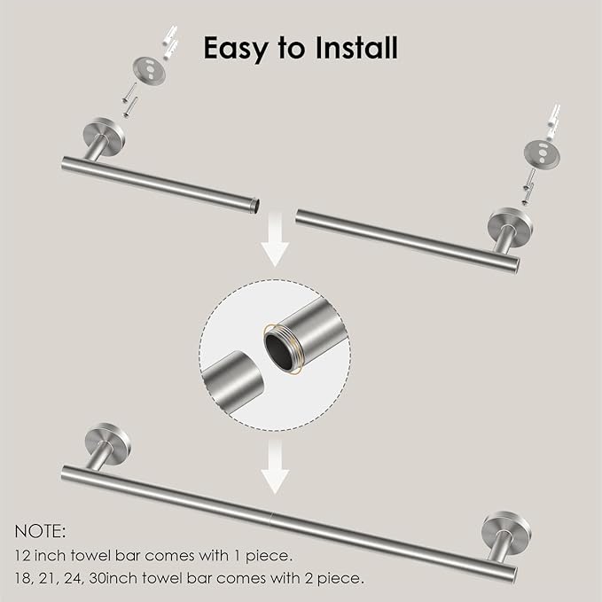 FORIOUS Towel Bar Wall Mounted, Stainless Steel Towel Racks for Bathroom 18 Inch, Includes Wall Mounting Hardware (Brushed Nickel, Total Length 20 Inch)