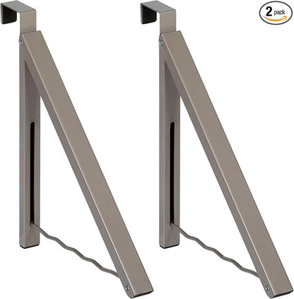 HOLDN’ STORAGE Over The Door Hanger - Single Foldable Rack Organizer for Hanging Clothes, Coats & Towels, Ideal for Dorm Rooms, Laundry, Bathrooms, Etc - Holds up to 20 LBs - Satin Nickel (2 Pack)