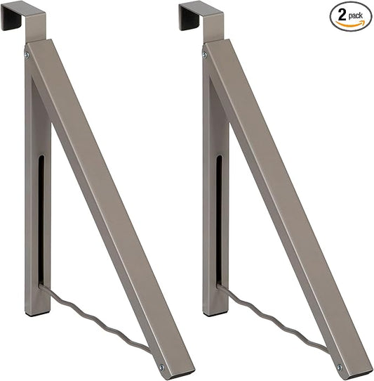 HOLDN’ STORAGE Over The Door Hanger - Single Foldable Rack Organizer for Hanging Clothes, Coats & Towels, Ideal for Dorm Rooms, Laundry, Bathrooms, Etc - Holds up to 20 LBs - Satin Nickel (2 Pack)