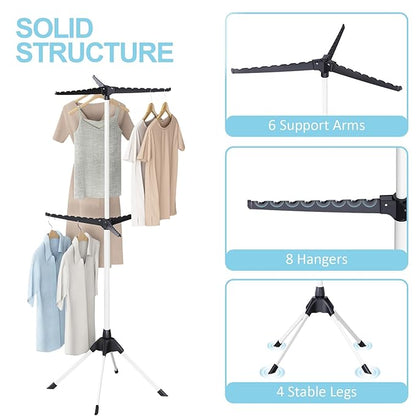 APEXCHASER Clothes Drying Rack Folding, 2-Tier Drying Rack Clothing, Laundry Rack Collapsible, Clothes Airer with 4 Legs 6 Arms for 48 Hangers, Foldable Clothes Horse Indoor Outdoor RV Beach, Black