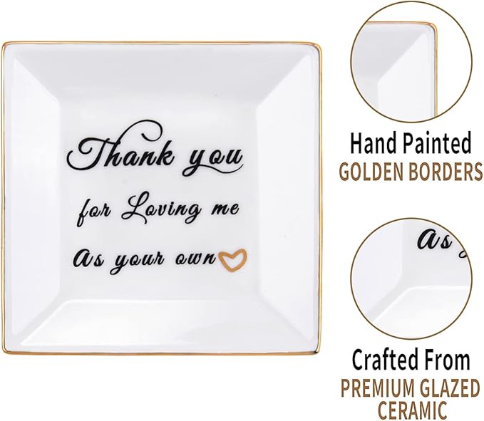 Mother in Law Birthday Gifts from Daughter in Law - Ceramic Ring Dish Jewelry Plate Trinket Tray - Mother's Day Christmas Gifts for Mother in law or Stepmother - Thank You for Loving Me as Your Own